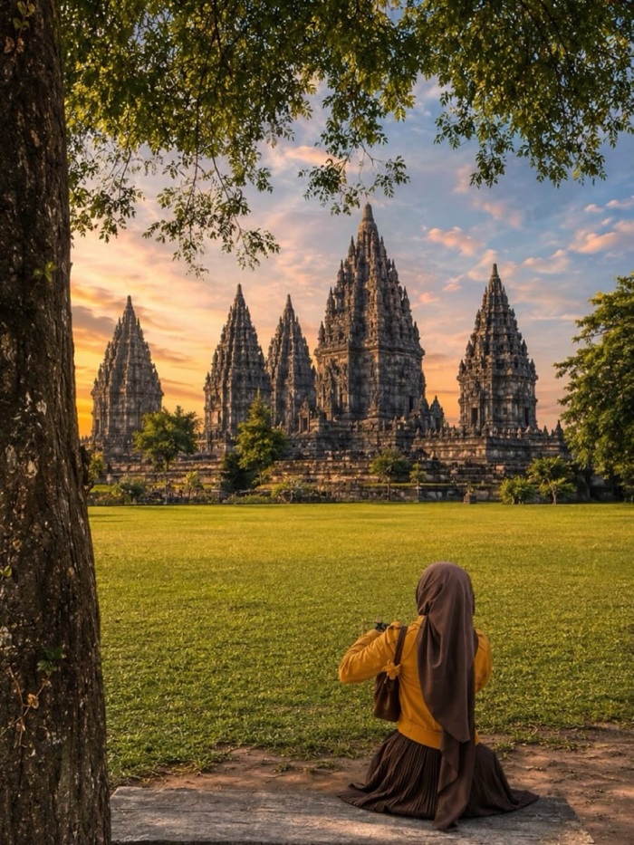 Trải nghiệm chiêm ngưỡng kiến trúc đền từ bên ngoài tại Prambanan. Nguồn: yogyakarta